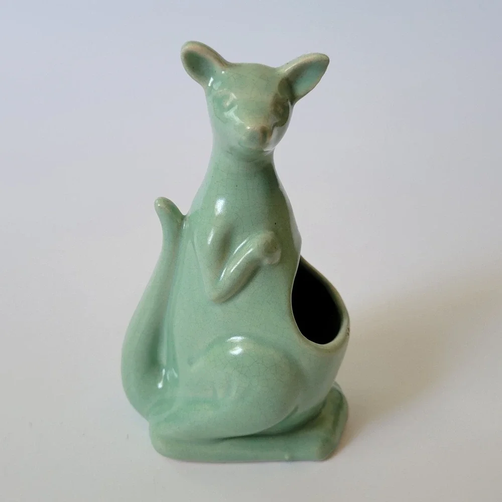 Vintage Glazed Ceramic Kangaroo Pouch Planter 6.5